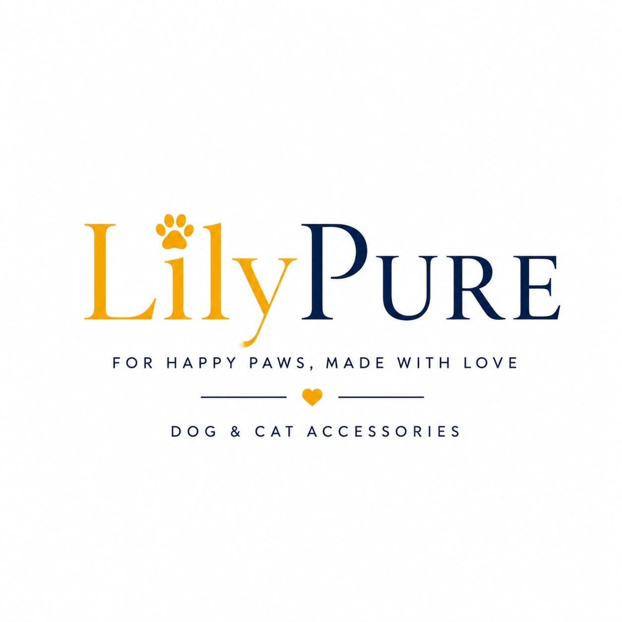 LilyPure wordmark with tagline For happy paws, made with love